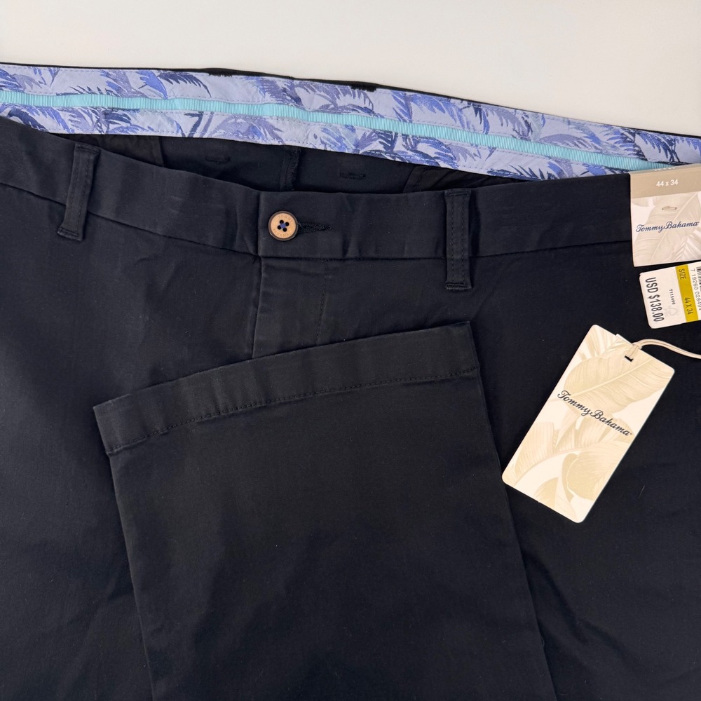 Tommy Bahama Boracay Flat Front Pants Mens 44x34 Black Stretch Chino T115496